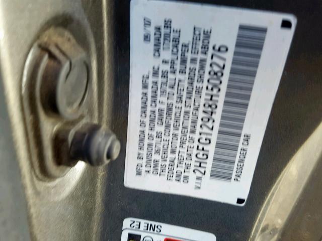 2HGFG12948H508276 - 2008 HONDA CIVIC EXL SILVER photo 10