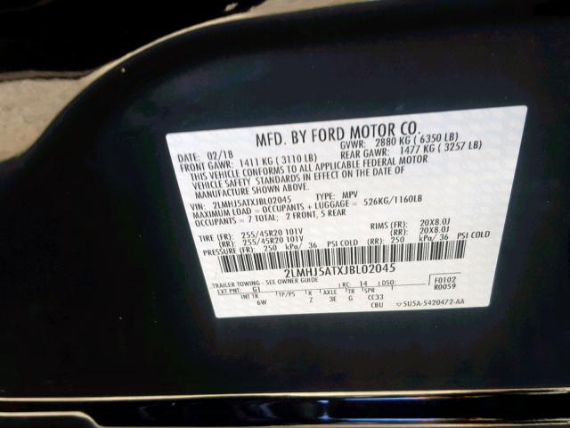 2LMHJ5ATXJBL02045 - 2018 LINCOLN MKT BLACK photo 10