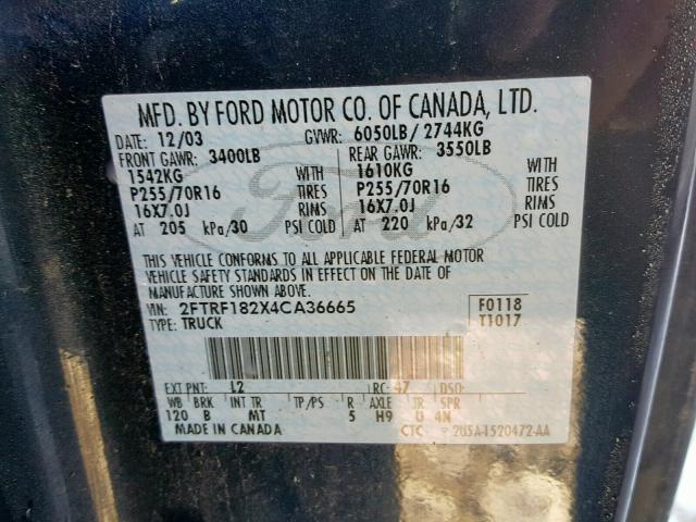 2FTRF182X4CA36665 - 2004 FORD F-150 HERI BLUE photo 10