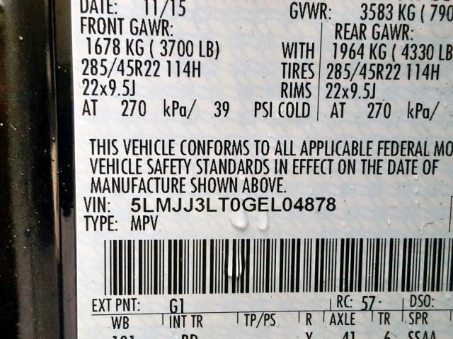 5LMJJ3LT0GEL04878 - 2016 LINCOLN NAVIGATOR Қара фото 10