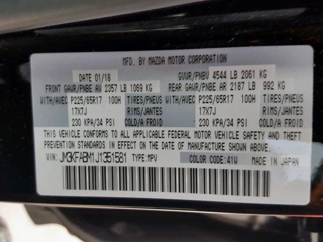 JM3KFABM1J1351581 - 2018 MAZDA CX-5 SPORT BLACK photo 10