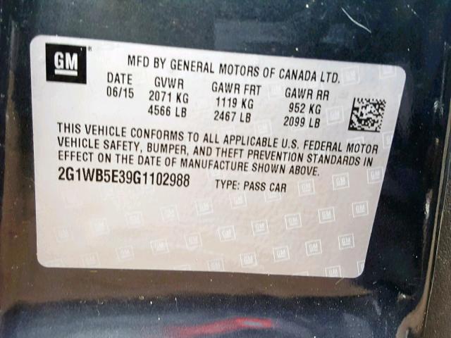 2G1WB5E39G1102988 - 2016 CHEVROLET IMPALA LIM BLACK photo 10