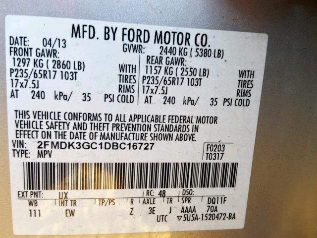 2FMDK3GC1DBC16727 - 2013 FORD EDGE SE BLACK photo 10