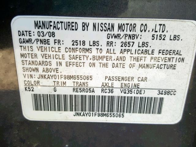 JNKAY01F98M655065 - 2008 INFINITI M35 BASE BLUE photo 10