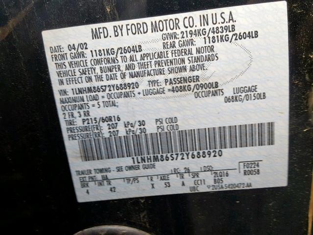 1LNHM86S72Y688920 - 2002 LINCOLN LS BLACK photo 10