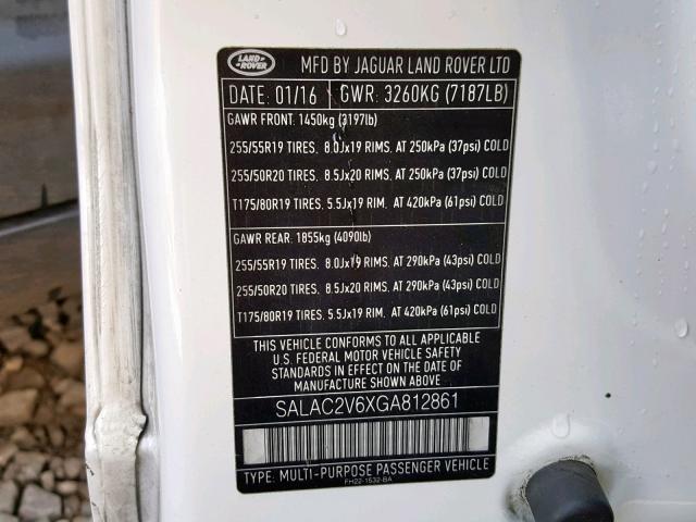 SALAC2V6XGA812861 - 2016 LAND ROVER LR4 BASE 白色 照片 10