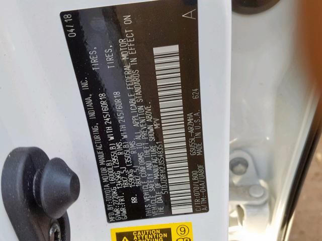 5TDJZRFH2JS548351 - 2018 TOYOTA HIGHLANDER თეთრი ფოტო 10