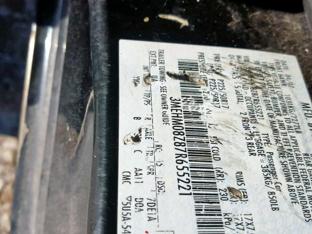 3MEHM08Z87R655221 - 2007 MERCURY MILAN PREM BLACK photo 10