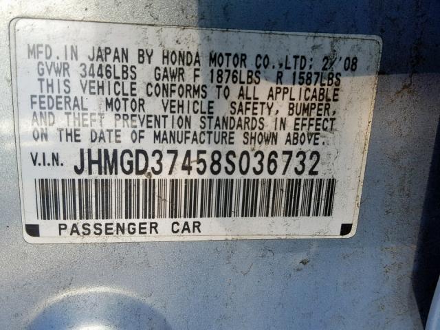 JHMGD37458S036732 - 2008 HONDA FIT BLUE photo 10