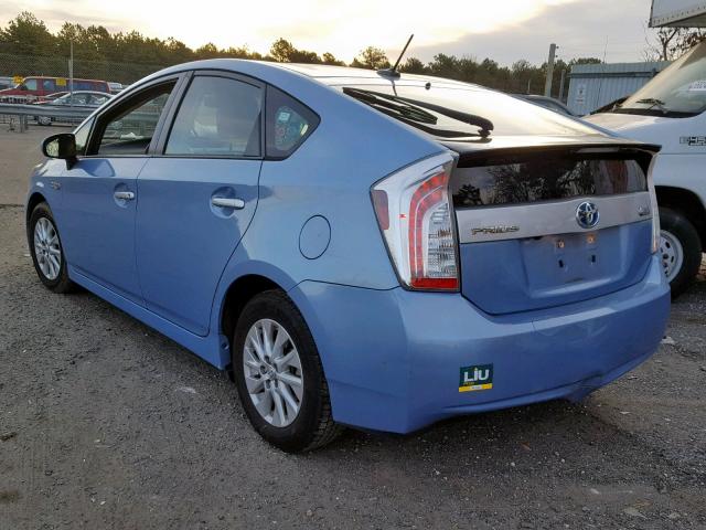 JTDKN3DPXC3020603 - 2012 TOYOTA PRIUS PLUG BLUE photo 3