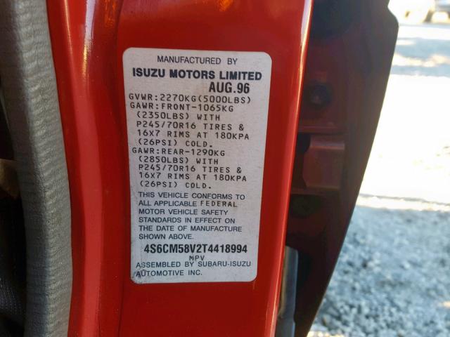 4S6CM58V2T4418994 - 1996 HONDA PASSPORT E 黑色 照片 10