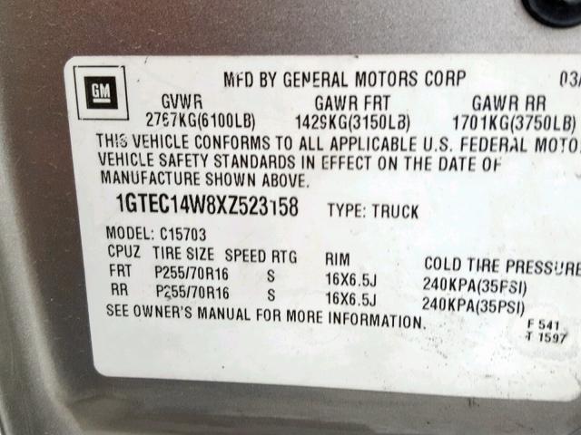 1GTEC14W8XZ523158 - 1999 GMC NEW SIERRA TAN photo 10