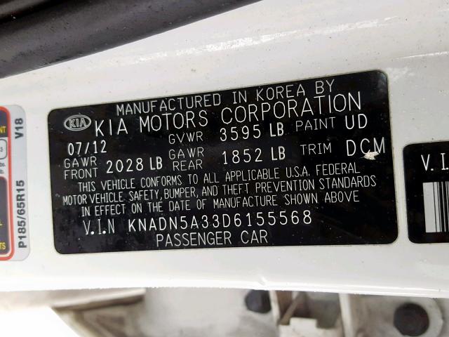 KNADN5A33D6155568 - 2013 KIA RIO EX BLACK photo 10