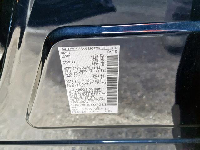 5N1DL0MM3KC507011 - 2019 INFINITI QX60 LUXE BLUE photo 10