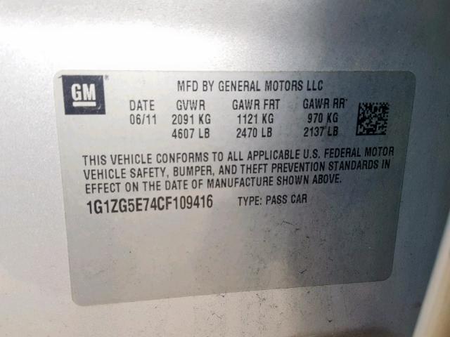 1G1ZG5E74CF109416 - 2012 CHEVROLET MALIBU LTZ SILVER photo 10