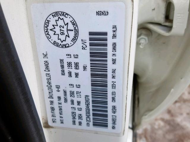 2C3HE66G64H620370 - 2004 CHRYSLER 300M WHITE photo 10