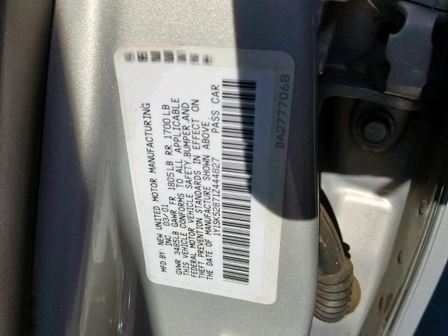 1Y1SK52871Z444827 - 2001 CHEVROLET GEO PRIZM SILVER photo 10