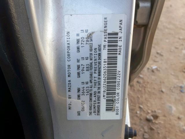 JM1BJ226620635181 - 2002 MAZDA PROTEGE DX GRAY photo 10