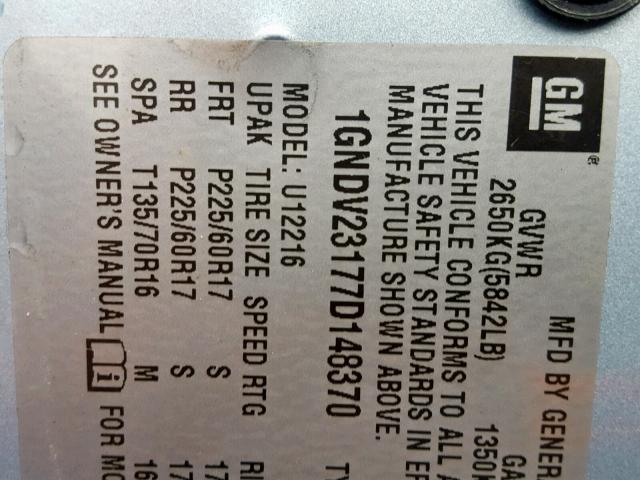 1GNDV23177D148370 - 2007 CHEVROLET UPLANDER L Mavi foto 10