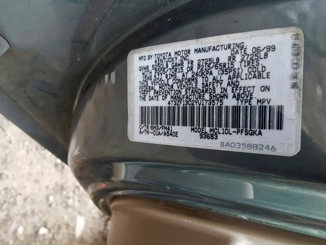 4T3ZF13C2YU173575 - 2000 TOYOTA SIENNA LE 青色 照片 10