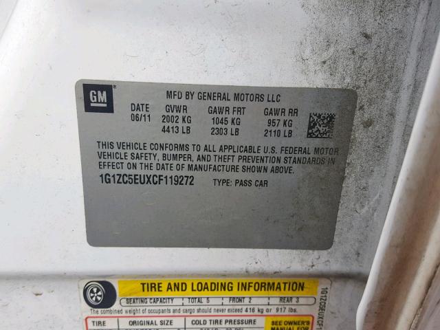 1G1ZC5EUXCF119272 - 2012 CHEVROLET MALIBU 1LT თეთრი ფოტო 10