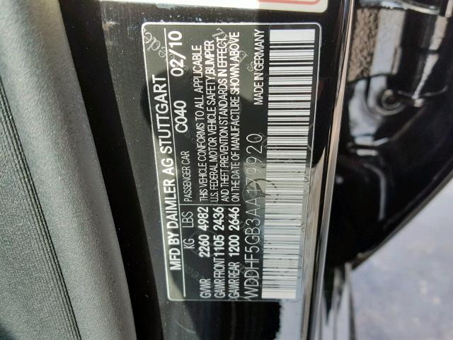 WDDHF5GB3AA179920 - 2010 MERCEDES-BENZ E 350 BLACK photo 10