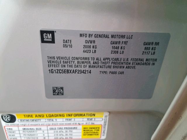 1G1ZC5EBXAF294214 - 2010 CHEVROLET MALIBU 1LT 棕色 照片 10