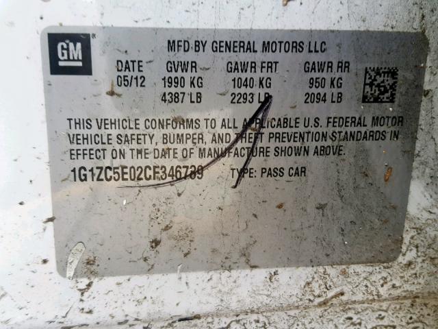 1G1ZC5E02CF346789 - 2012 CHEVROLET MALIBU 1LT 白色 照片 10