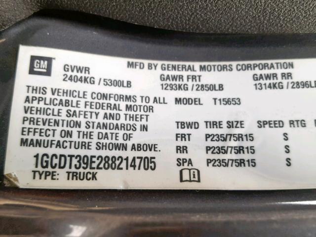 1GCDT39E288214705 - 2008 CHEVROLET COLORADO L GRAY photo 10