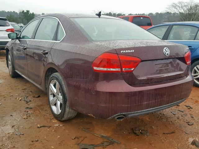 1VWBS7A35EC080113 - 2014 VOLKSWAGEN PASSAT SE MAROON photo 3