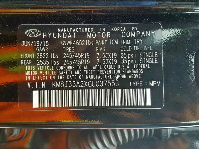 KM8J33A2XGU037553 - 2016 HYUNDAI TUCSON LIM BLACK photo 10