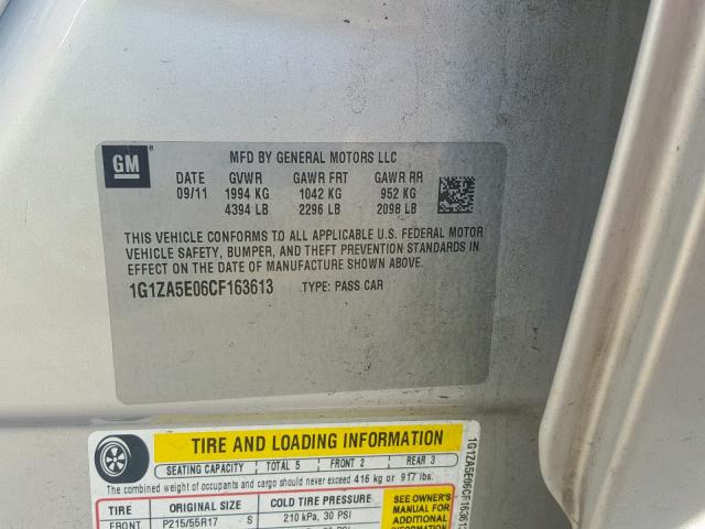 1G1ZA5E06CF163613 - 2012 CHEVROLET MALIBU LS SILVER photo 10