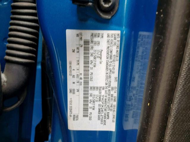 1FADP3K24EL270003 - 2014 FORD FOCUS SE BLUE photo 10