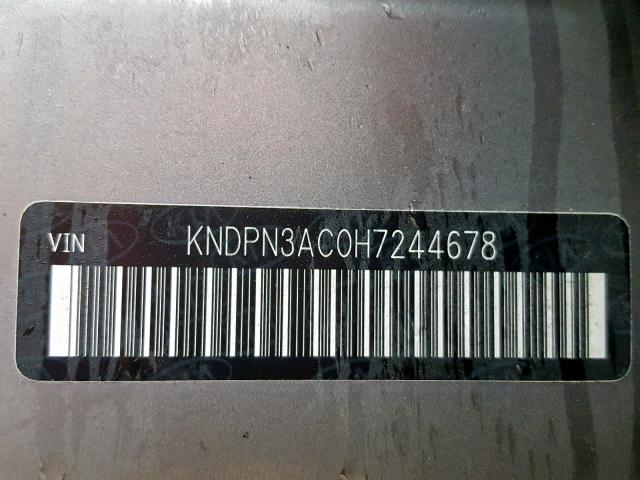 KNDPN3AC0H7244678 - 2017 KIA SPORTAGE E GRAY photo 10