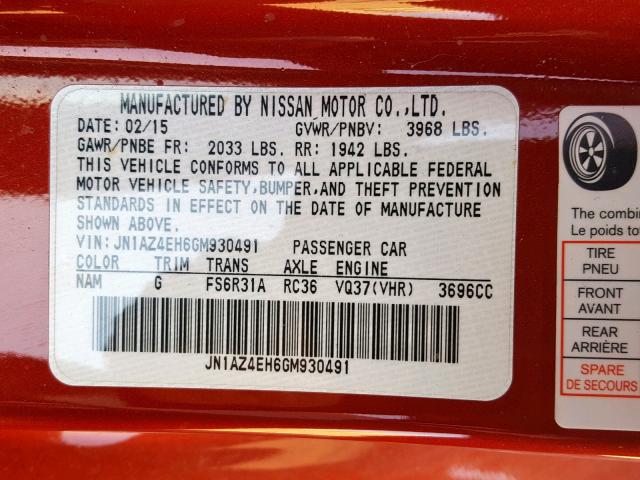 JN1AZ4EH6GM930491 - 2016 NISSAN 370Z BASE RED photo 10