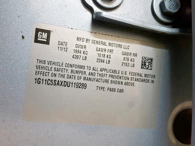 1G11C5SAXDU119289 - 2013 CHEVROLET MALIBU 1LT 蓝色 照片 10