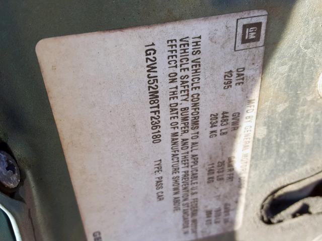 1G2WJ52M8TF236180 - 1996 PONTIAC GRAND PRIX GREEN photo 10