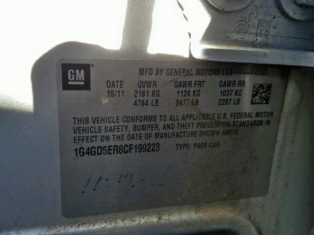 1G4GD5ER8CF199223 - 2012 BUICK LACROSSE P SILVER photo 10