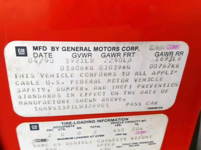 1G6VS3381LU126905 - 1990 CADILLAC ALLANTE RED photo 10