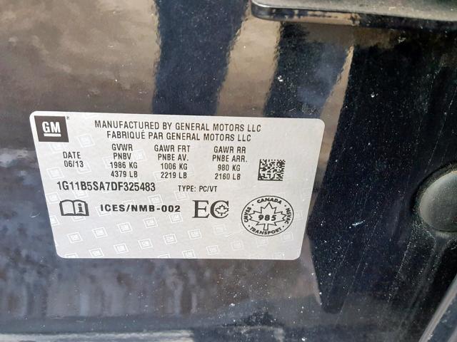 1G11B5SA7DF325483 - 2013 CHEVROLET MALIBU LS Schwarz Foto 10