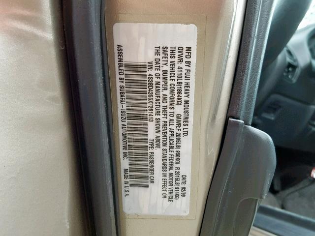 4S3BD4355X7261413 - 1999 SUBARU LEGACY L GOLD photo 10