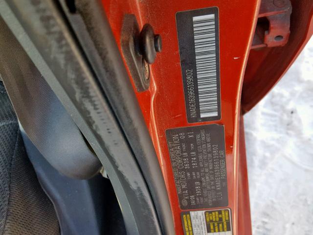 KNADE163966139802 - 2006 KIA RIO 5 ORANGE photo 10