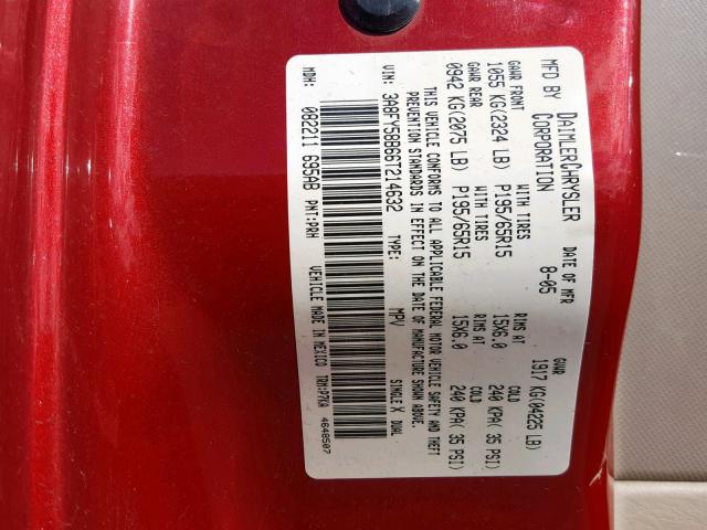 3A8FY58B66T214632 - 2006 CHRYSLER PT CRUISER RED photo 10