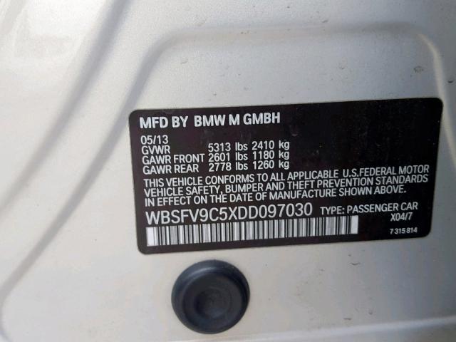 WBSFV9C5XDD097030 - 2013 BMW M5 GRAY photo 10