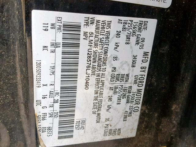 5LMFU28576LJ10490 - 2006 LINCOLN NAVIGATOR 黑色 照片 10