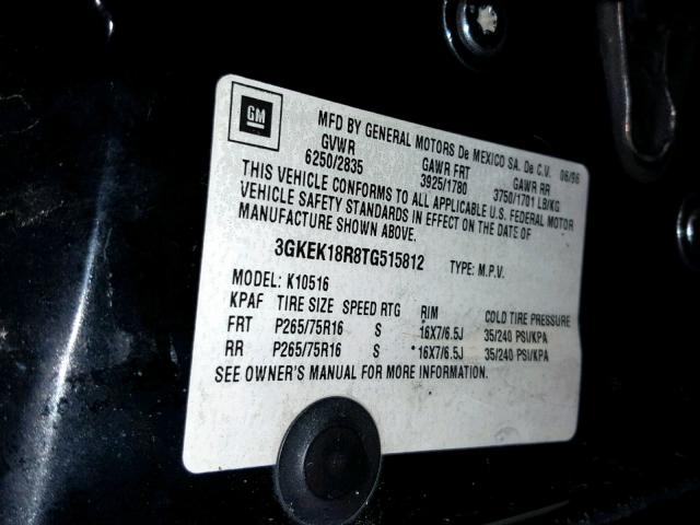 3GKEK18R8TG515812 - 1996 GMC YUKON BLACK photo 10