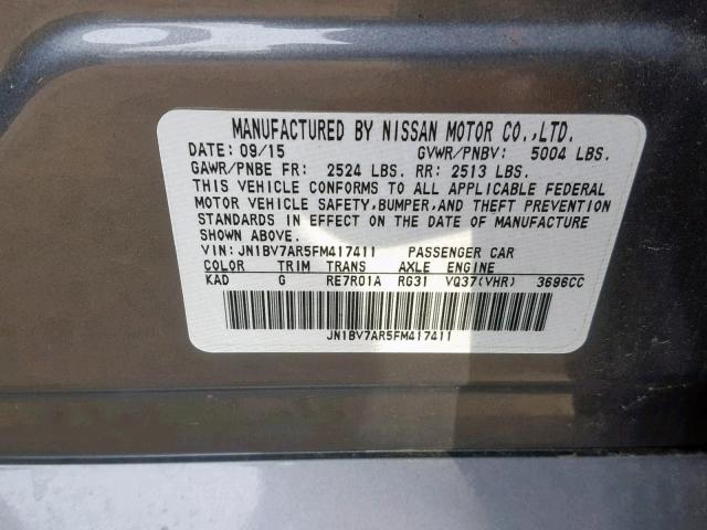 JN1BV7AR5FM417411 - 2015 INFINITI Q50 BASE GRAY photo 10