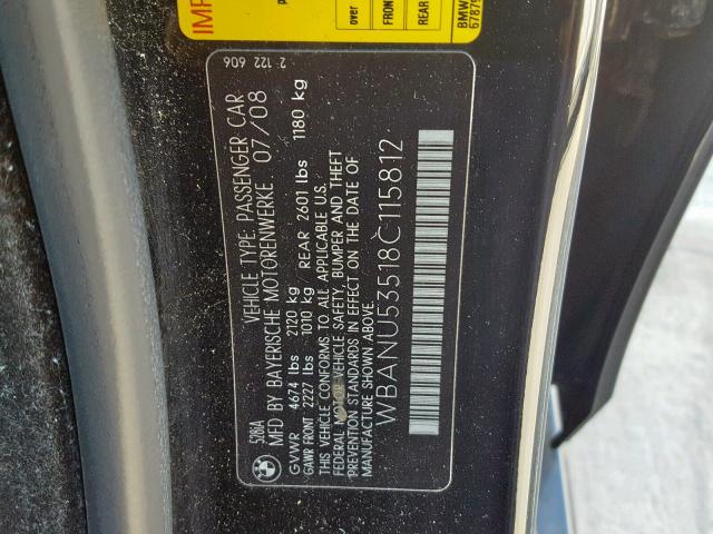 WBANU53518C115812 - 2008 BMW 528 I BLACK photo 10