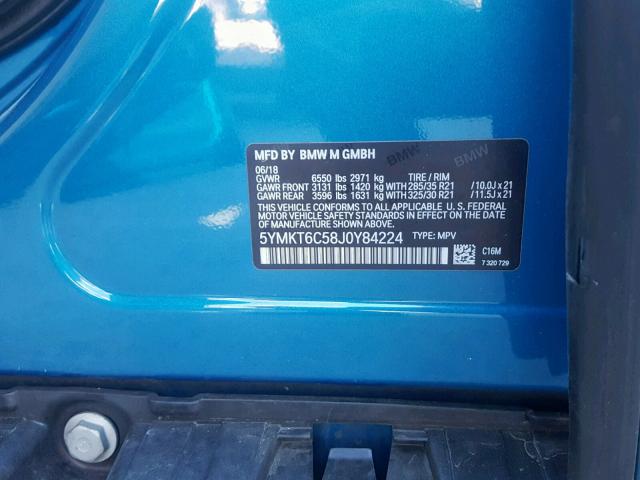 5YMKT6C58J0Y84224 - 2018 BMW X5 M BLUE photo 10