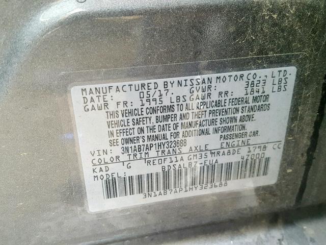 3N1AB7AP1HY323688 - 2017 NISSAN SENTRA S GRAY photo 10